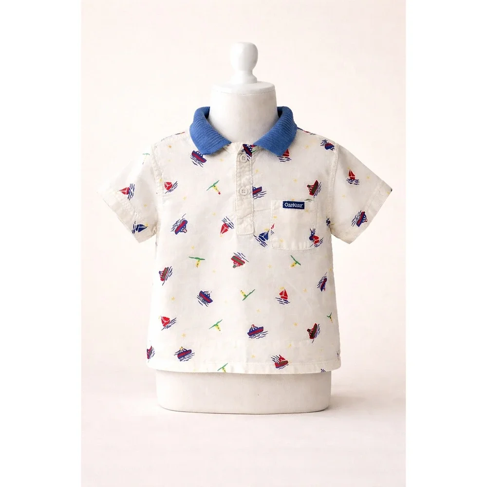 OshKosh B'Gosh Nautical Polo Kids 2T Sailboat Boat Vintage 90s USA Union Made